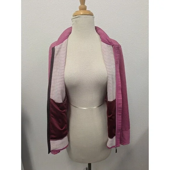 Salomon Pink Track Lightweight Wool Blend Jacket sz M Outdoor Full Zip Mock Neck - Picture 10 of 12